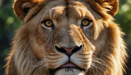 Regal Lion in a Lush Garden Setting