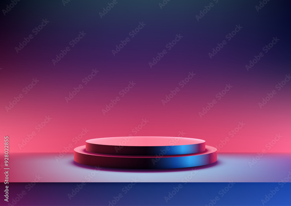 Poster modern 3d vibrant two tiered podium with gradient background for product display technology