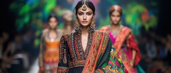 Obraz premium Vibrant Fashion Show Featuring Traditional and Modern Ethnic Attire on the Runway