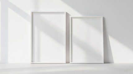 Two white picture frames on white background
