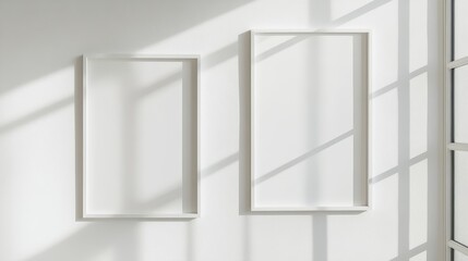 Two white picture frames on white background