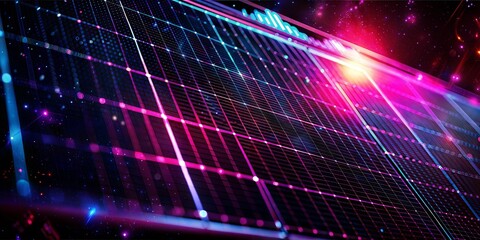 Macro shot of a solar panel texture with financial graphs showing renewable energy market trends