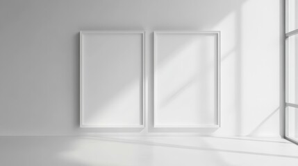 Two white picture frames on white background