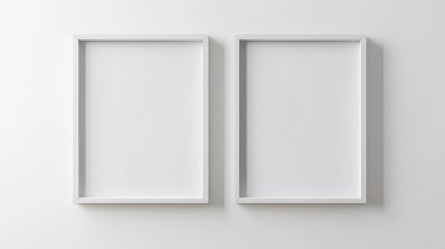 Two white picture frames on white background
