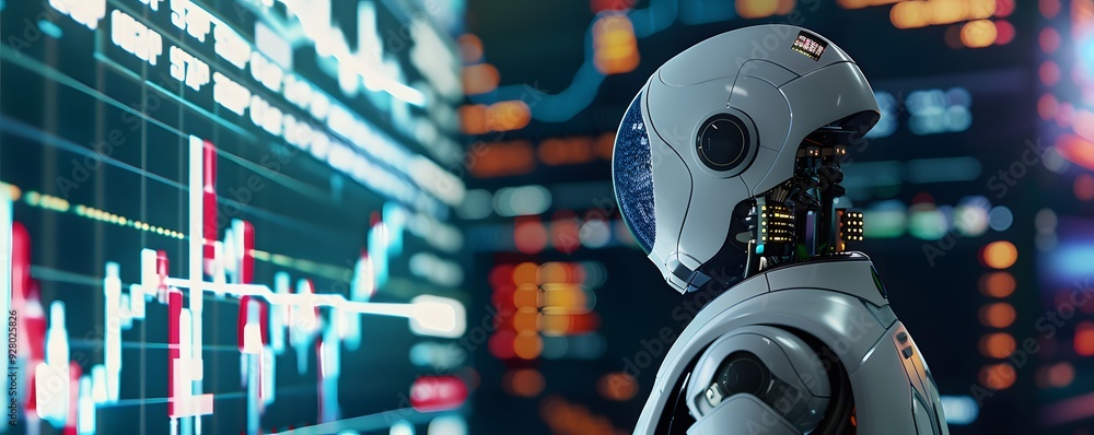 Poster ai robot analyzing financial data on a screen