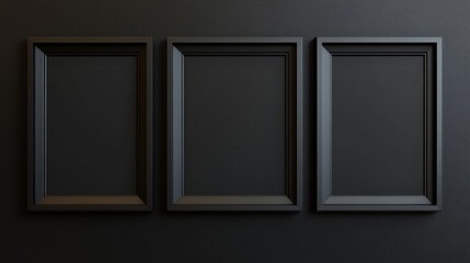 Three black picture frames on black background