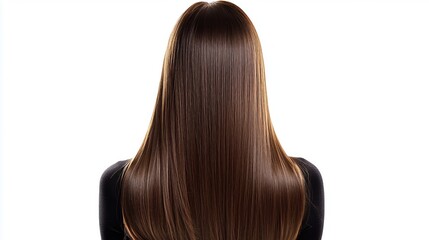 Naklejka premium Female Back Portrait Featuring Long Smooth Hair Emphasizing Hair Health Grooming and Beauty Industry Concepts Isolated on White Background