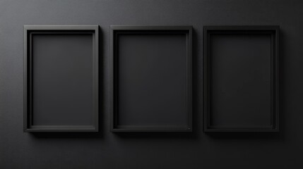 Three black picture frames on black background