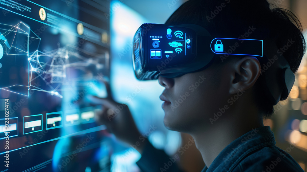 Poster a cybersecurity expert working on data encryption and protection using augmented reality artificial 
