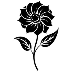 Black and white flower isolated on white, Flower vector illustration, floral vector art, star silhouette, Rose vector icon, leafs line art,eps