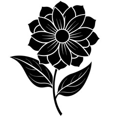 Black and white flower isolated on white, Flower vector illustration, floral vector art, star silhouette, Rose vector icon, leafs line art,eps