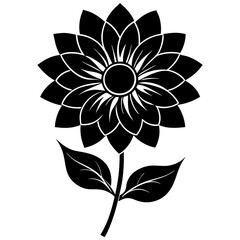 Black and white flower isolated on white, Flower vector illustration, floral vector art, star silhouette, Rose vector icon, leafs line art,eps