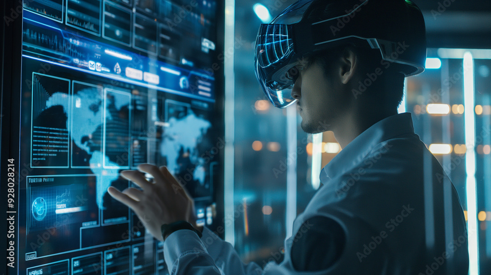 Poster a cybersecurity expert working on data encryption and protection using augmented reality artificial 