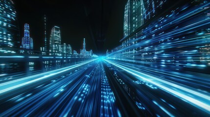 Fototapeta premium Speeding Through a Futuristic Cityscape