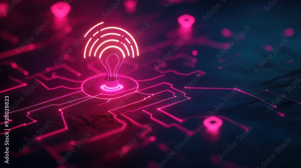 Poster futuristic internet of things network with connected devices - 3d illustration of technology integra
