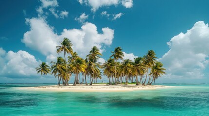 Portrait of Palm trees on sandy island in the ocean on summer.