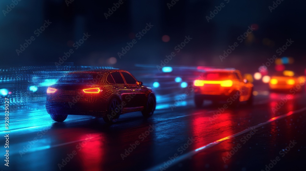 Poster futuristic smart transportation systems in a synchronized traffic setting - 3d illustration