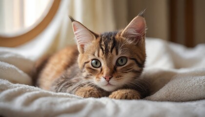 A tabby cat's serene moment in a sunlit room