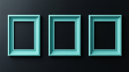 Three mint green picture frames on black background