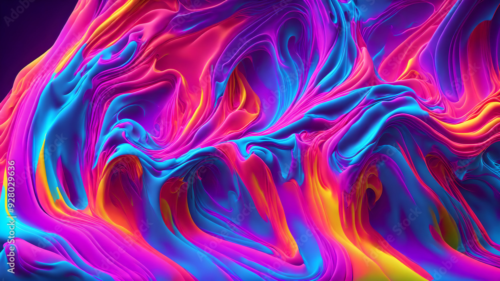 Wall mural Fluorescent colors flowing in a fluid background shadow 3d wallpaper