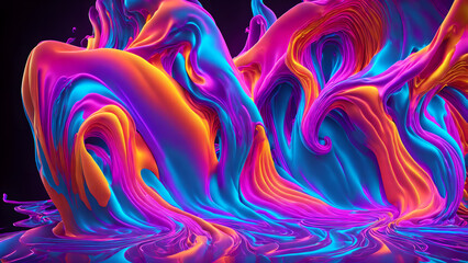 Obraz premium Fluorescent colors flowing in a fluid background shadow 3d wallpaper