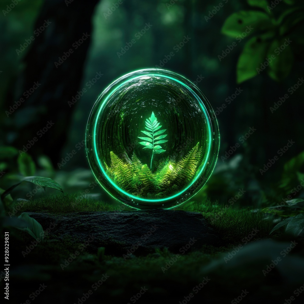Poster futuristic ai monitoring system with smart sensors in nature - 3d illustration of environmental tech