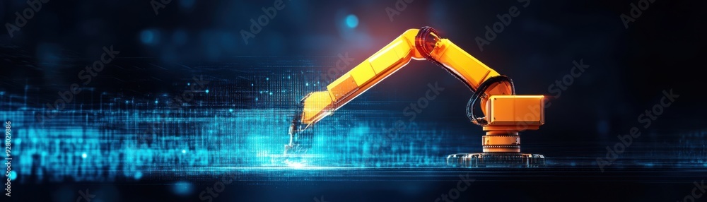 Poster futuristic automation in construction with robotic building systems - 3d illustration of innovative 