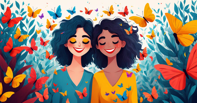 best friends two young women or teenage girls with friendly affe