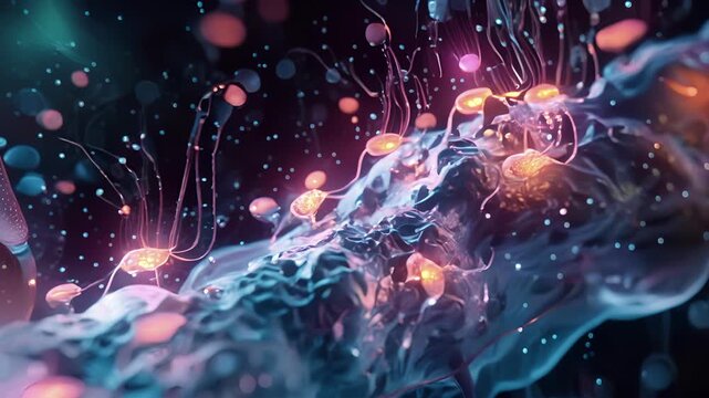 A highresolution image of synaptic vesicles fusing with the presynaptic membrane.