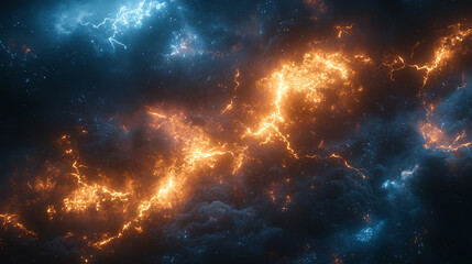 Naklejka premium 3D rendering of lightning strikes amid psychedelic colors and fluid splashes, symbolizing energy, transformation, and the fusion of natural elements with abstract creativity