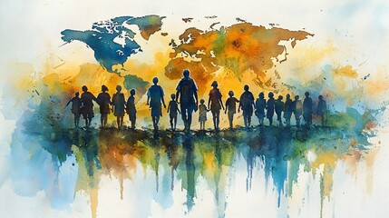 Obraz premium Watercolor Painting of Humanitarian Workers Assisting Underprivileged on World Humanitarian Day.