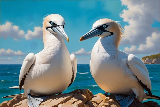 Closeup of two nothern perched on a rockey 