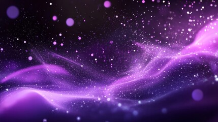 Obraz premium Digital purple particles wave and light abstract background with shining dots stars. 