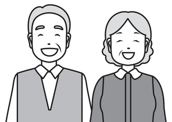 笑顔のシニア男女の上半身-正面-グレー