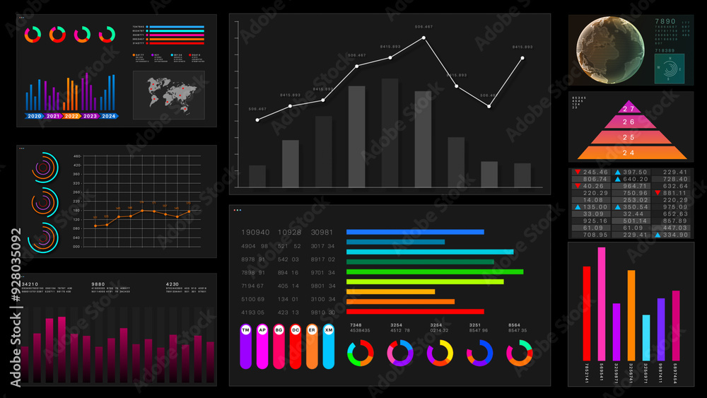Poster data visualizations and infographics, information reports of strategy for business and financial inv