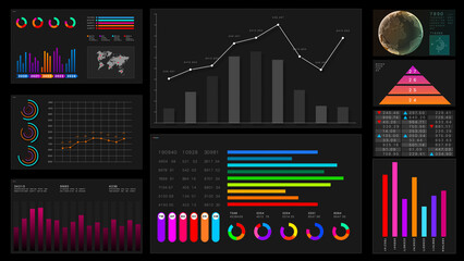 Data visualizations and infographics, Information reports of strategy for business and financial investment, Data analytics for and trends background, 3d rendering