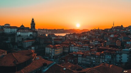 Naklejka premium Sunset over Porto, Portugal