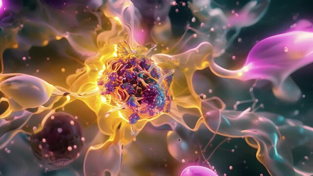 Zoomedin view of a single proton pump revealing its intricate structure and mechanism of action.