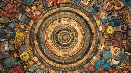 Obraz premium Intricate Circular Mosaic with Vibrant Colors and Detailed Patterns in a Symmetrical Design