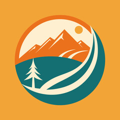 Stylish minimalistic logo for tourist organization, mountain landscape vector illustration, mountain vector art, mountain silhouette, mountain vector icon, campine line art,eps
