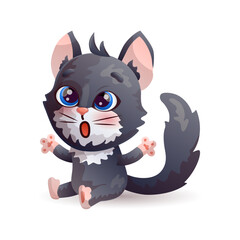 Surprised cartoon black cat. Anthropomorphic character. Vector illustration.