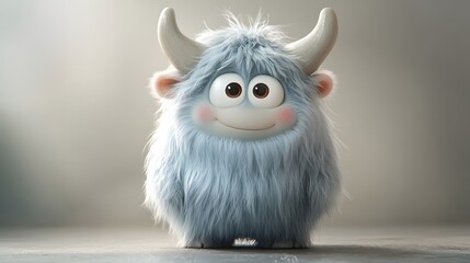 Obraz premium Cute Fluffy Monster with Horns.