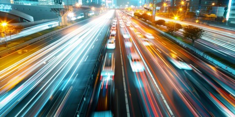 Cityscape with Blurred Traffic Lights at Night