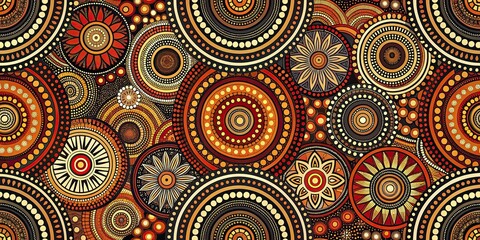 Seamless pattern of abstract Australian Aboriginal art featuring traditional indigenous patterns and motifs