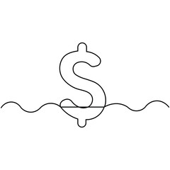 Dollar  single line art, continuous one line drawing of  Isolated outline vector art

