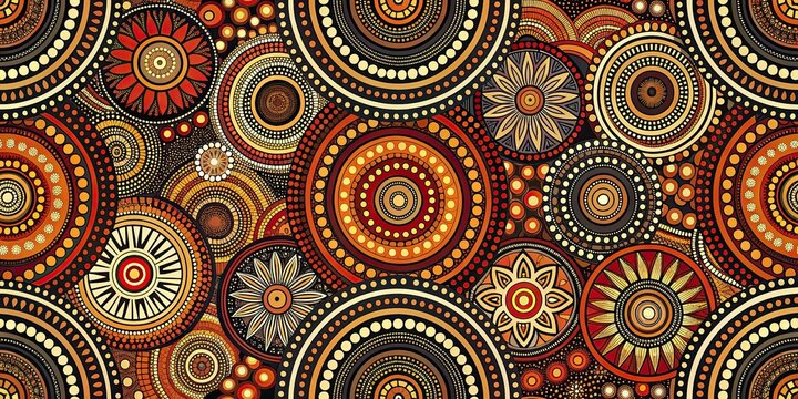 Seamless pattern of abstract Australian Aboriginal art featuring traditional indigenous patterns and motifs