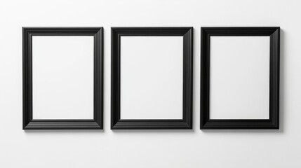 Three black picture frames on white background