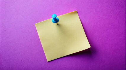 Sticky note with blue push pin on background in a purple color scheme, perfect for study notes, study