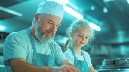 Obraz premium Chef and granddaughter baking together in kitchen