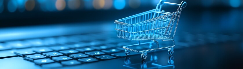 Digital Shopping Cart on Laptop Keyboard